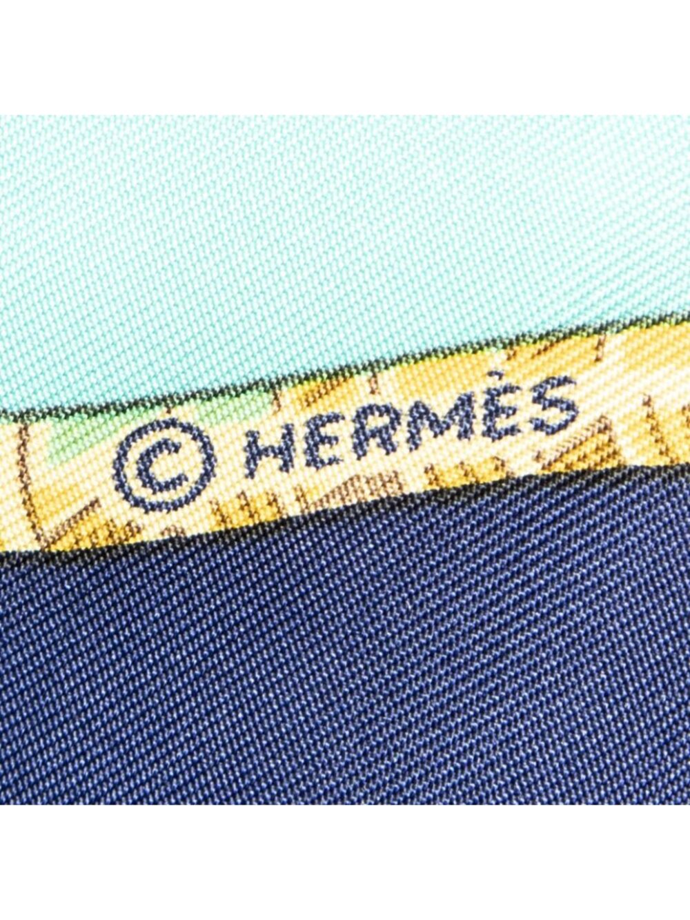 Hermes Scarf Teal Navy Yellow Twill Silk - Picture 4 of 5